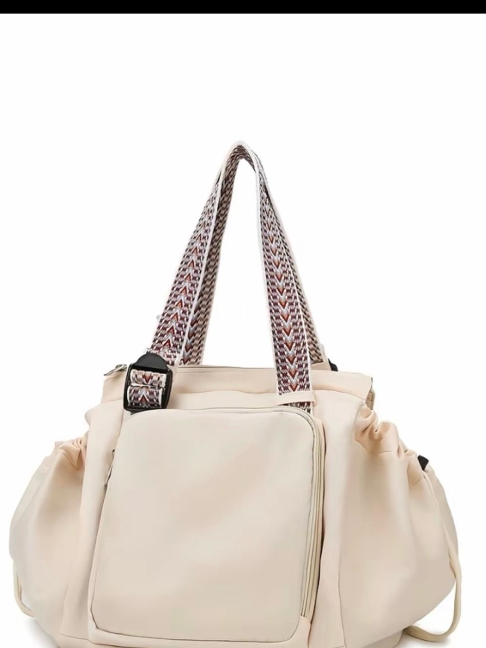 Expandable Drawstring Shoulder/Diaper/Gym Bag in Cream